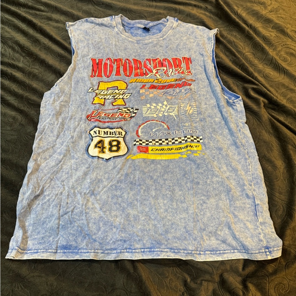 Blue Graphic Sleeveless T-Shirt
